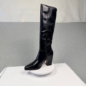 Vince Camuto L-Jonie Black Leather Square Toe Block Heel Knee High Boots 7M